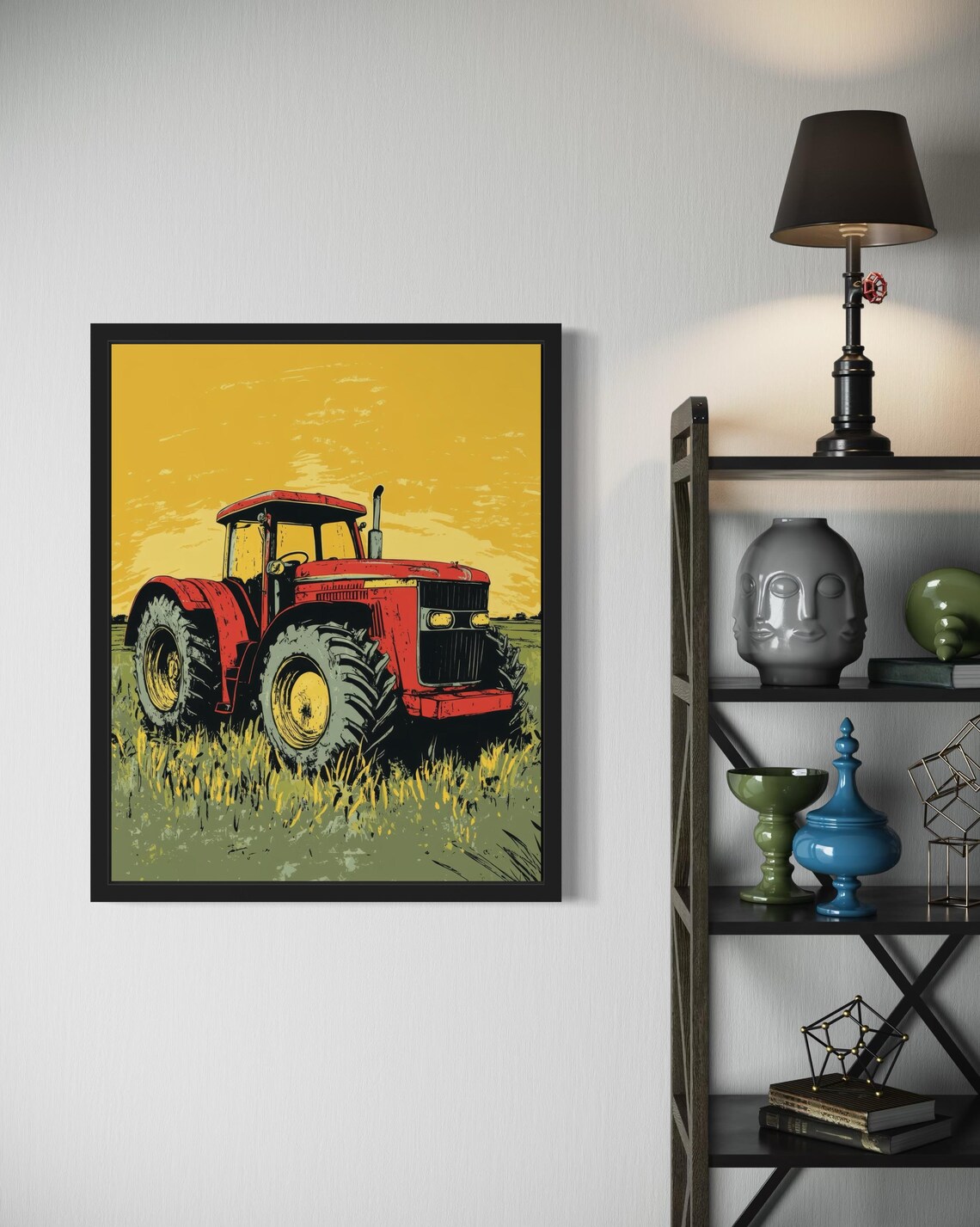 Vintage Red Tractor Rural Field Golden Sunset Farm Pop Art Poster - Image 4