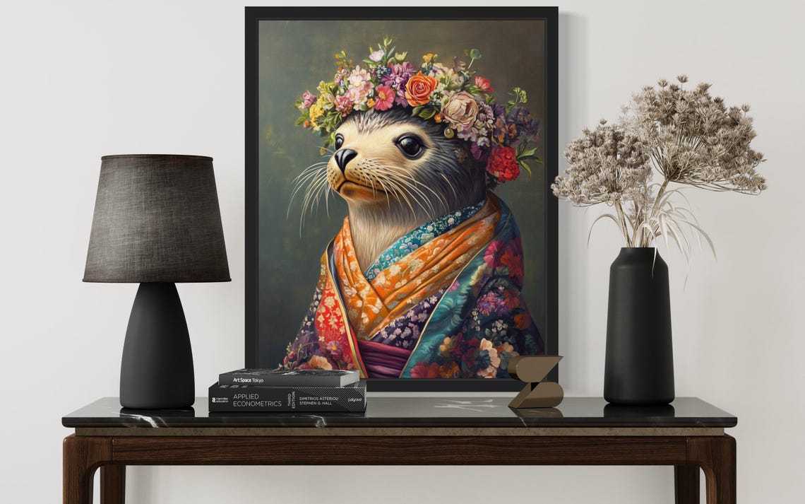 Seal Animal With Flower Art Print Wall Art Poster Original Paint Artwork Artwork Decor - Image 4