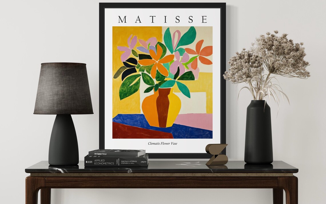 Matisse Style Clematis Flower Vase Warm Fauvist Still Life Poster - Image 3