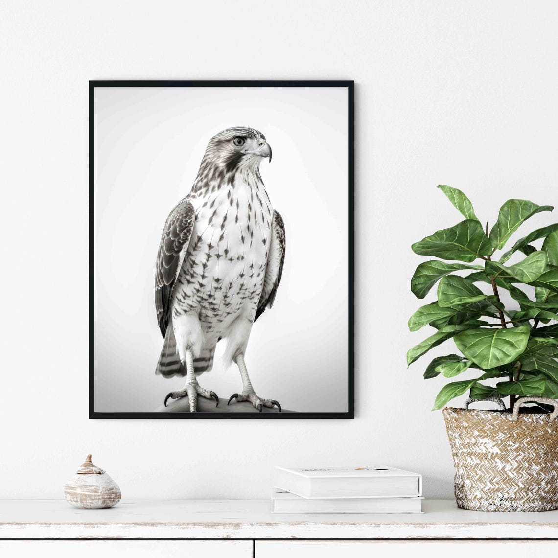 Hawk Black and White Perched Bird of Prey Portrait Wildlife Poster - Image 4