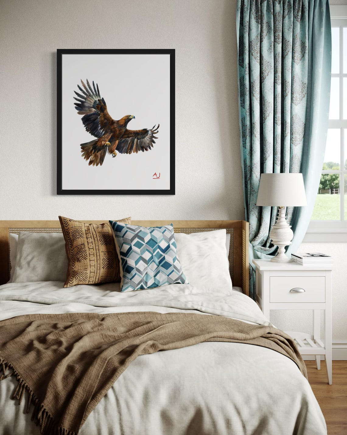 Golden Eagle Soaring With Spread Wings Watercolor Art Poster - Image 4