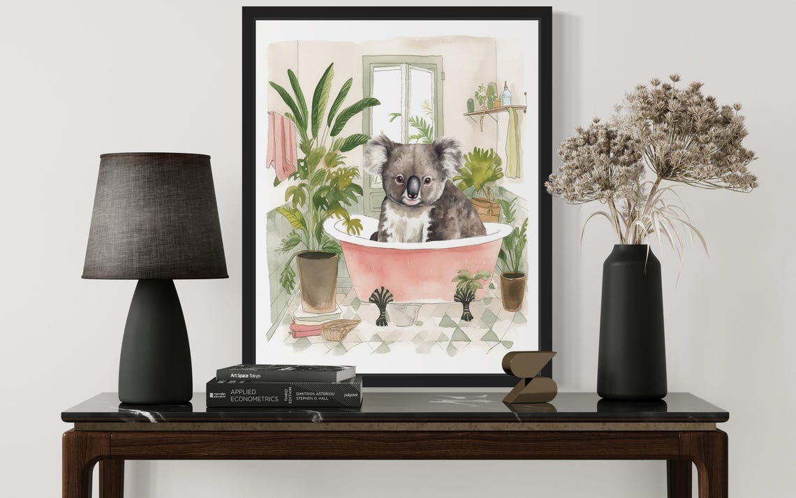 Cute Koala Sitting in a Pink Bathtub Bathroom Decor Art Poster - Image 2