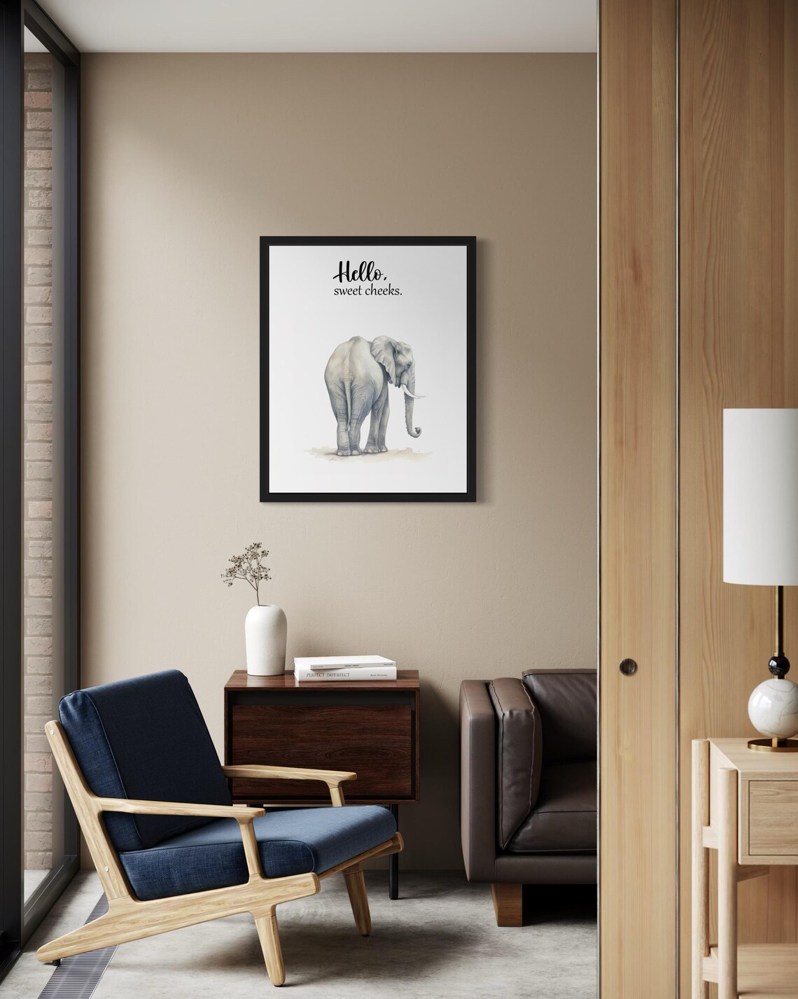 Gentle Elephant Rear View Hello Sweet Cheeks Funny Bathroom Poster - Image 2
