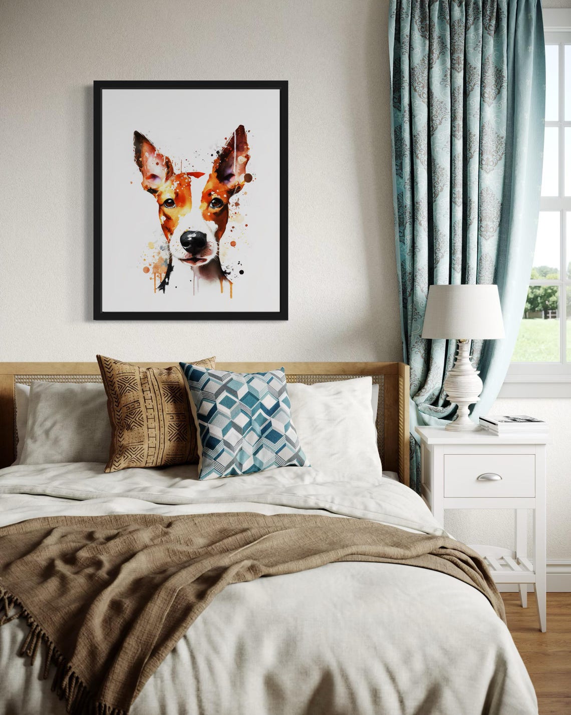 Basenji Watercolor Portrait Rust Splash Ink Modern Art Poster - Image 2