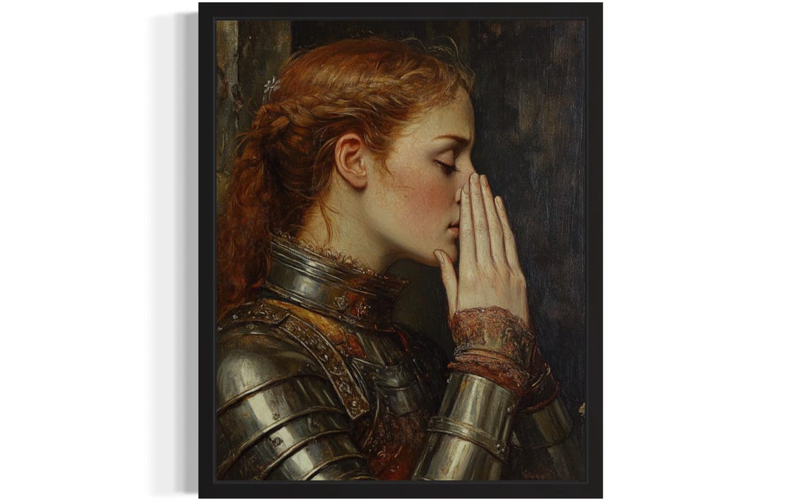 Red Haired Joan of Arc in Knight Armor Holding Nose Funny Poster