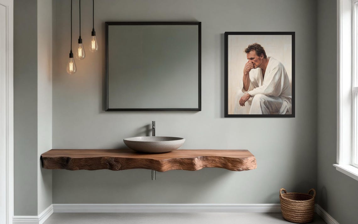 Man in White Robe Holding Nose in Classical Oil Painting Poster - Image 2