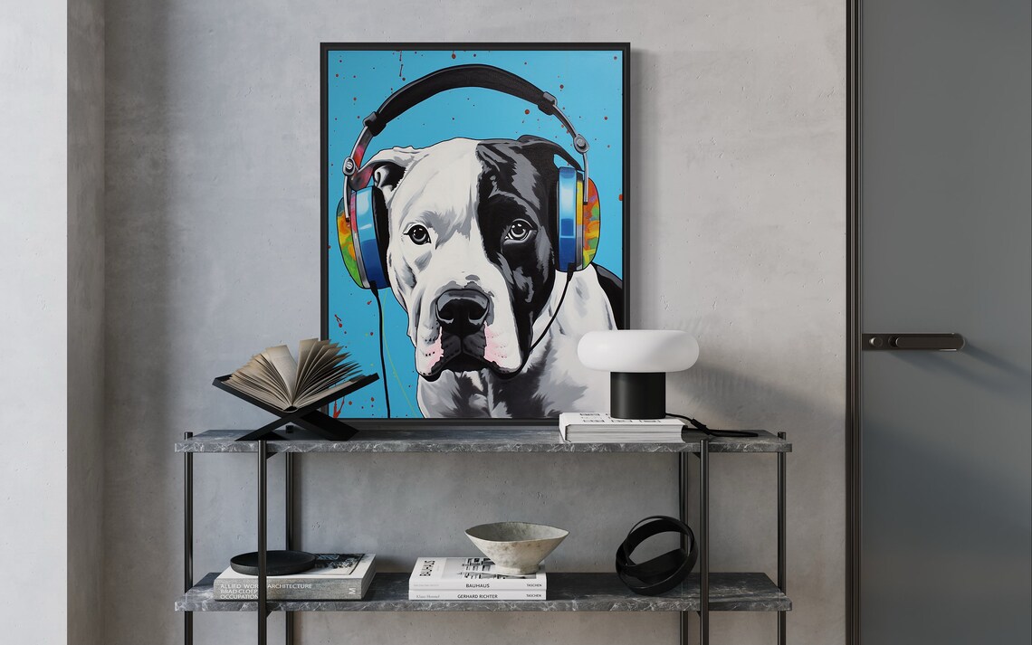 Staffordshire Dog Wearing Headphones Paint Splatter Music Poster - Image 2
