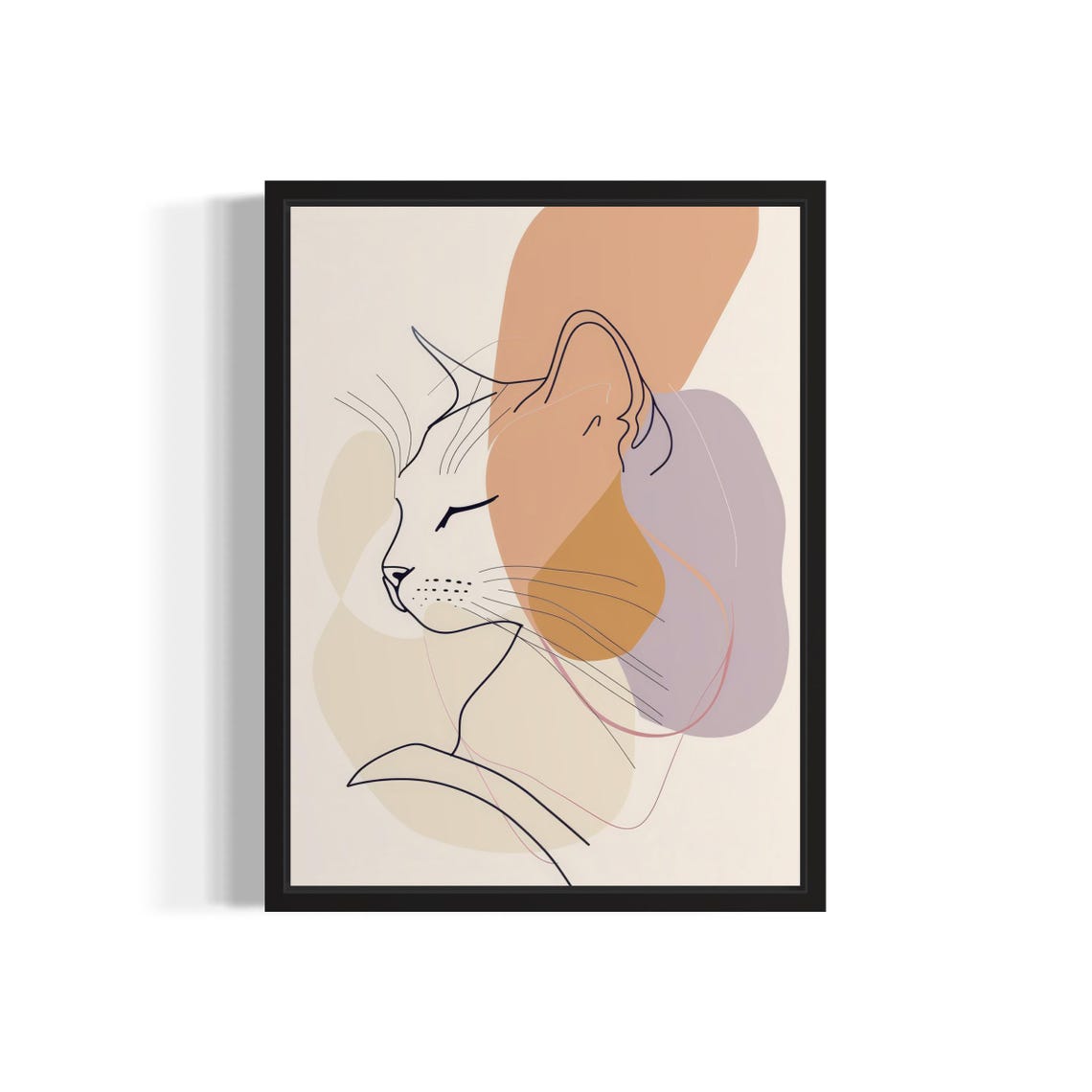 Modern Line Art Cat Profile Minimalist Abstract Beige Home Poster
