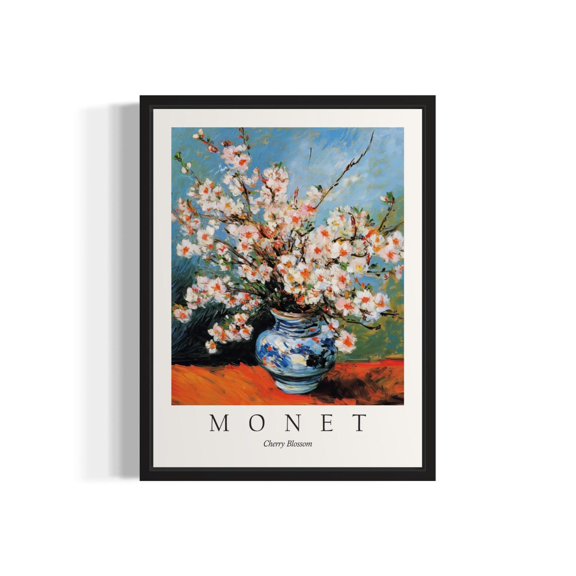 Monet Cherry Blossom Branches White Blossoms Blue Vase Poster