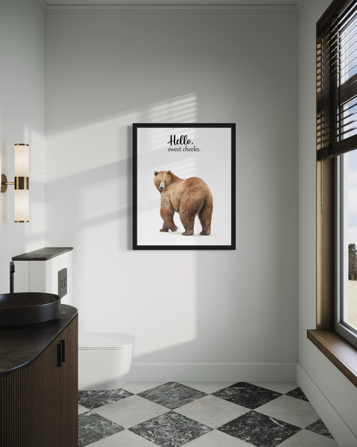 Brown Bear Rear View Hello Sweet Cheeks Funny Bathroom Poster - Image 4