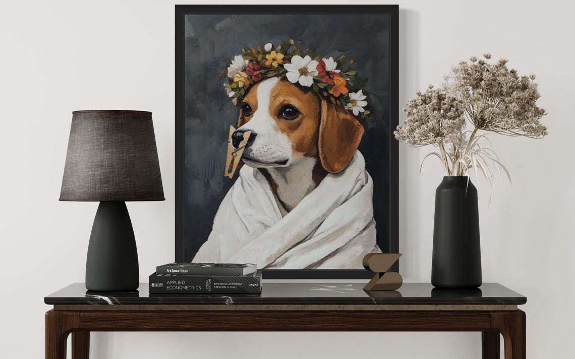 Beagle Flower Crown Clothespin Funny Restroom Bathroom Poster - Image 3