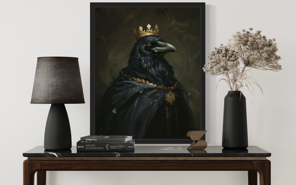 Crowned Black Crow King In Gold Trimmed Robe Gothic Portrait Poster - Image 3