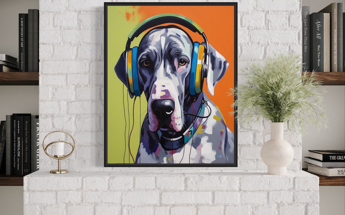 Great Dane With Headphones, Dog Art Print - Image 4