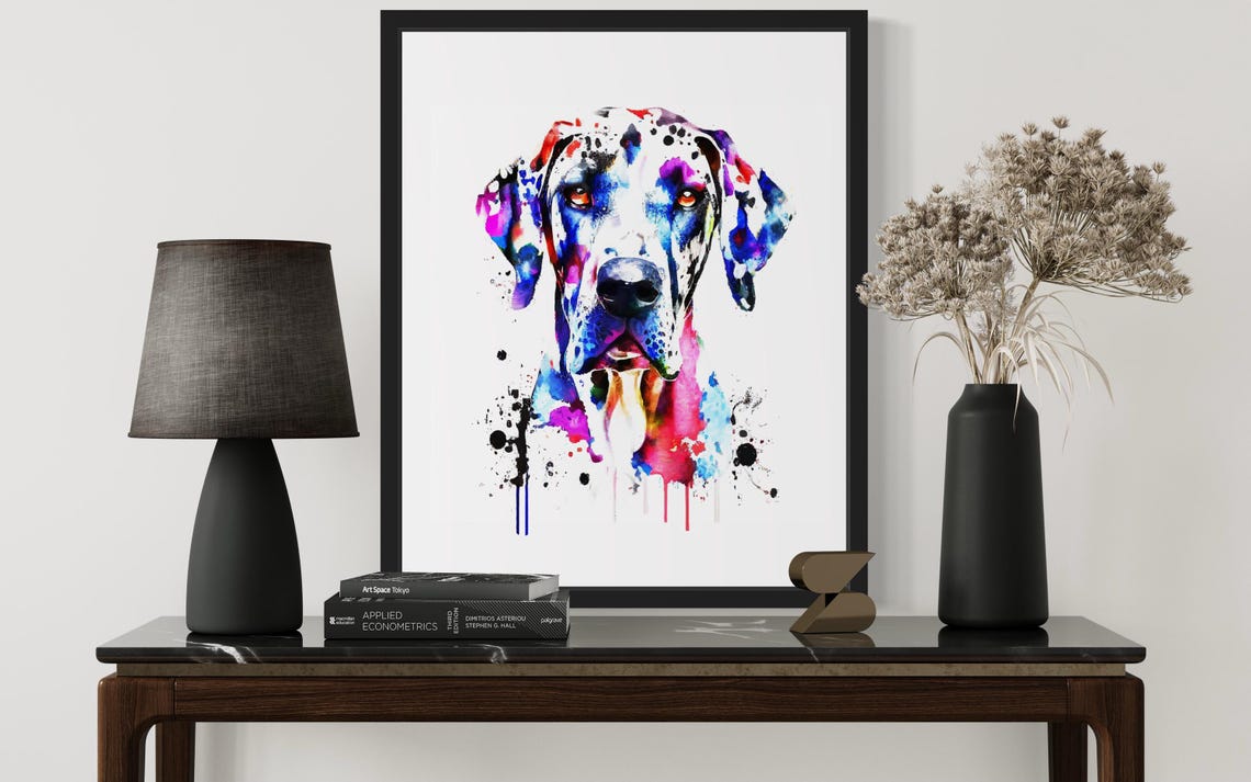 Great Dane Rainbow Splash Watercolor Portrait Giant Dog Poster - Image 2