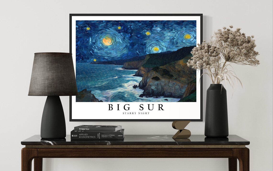 Big Sur California Starry Night Ocean Cliffs Moonlit Coast View Art Poster - Image 3