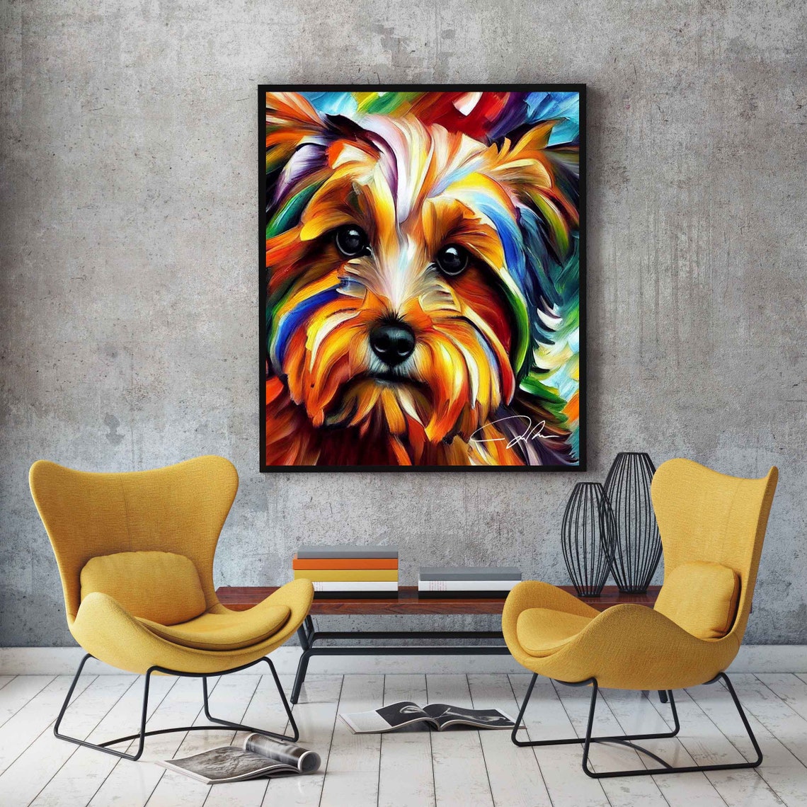 Colorful Scruffy Terrier Dog Portrait Modern Impressionist Poster - Image 4