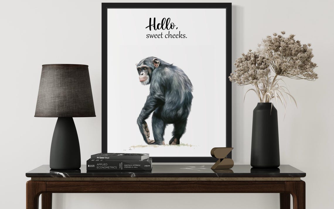 Playful Chimpanzee Walking Hello Sweet Cheeks Funny Bathroom Poster - Image 3