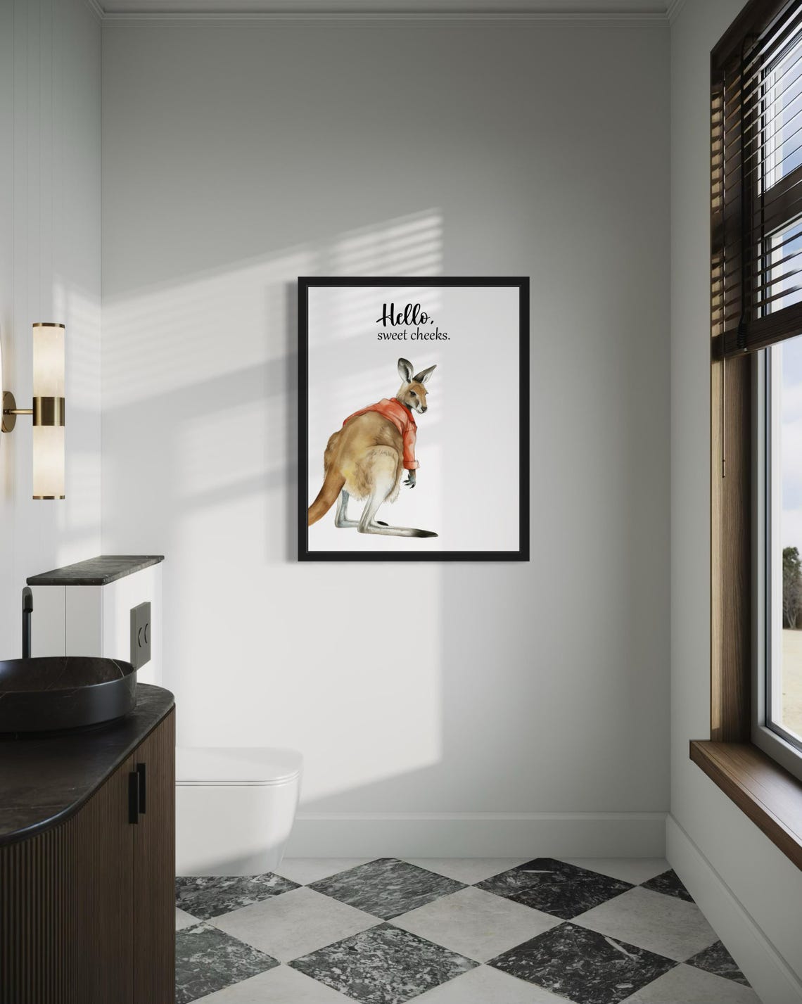 Hello Sweet Cheeks Kangaroo With Towel Bathroom Humor Poster - Image 4