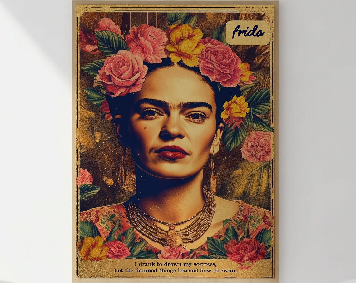 Frida Kahlo Floral Crown Portrait Inspirational Quote Wall Art