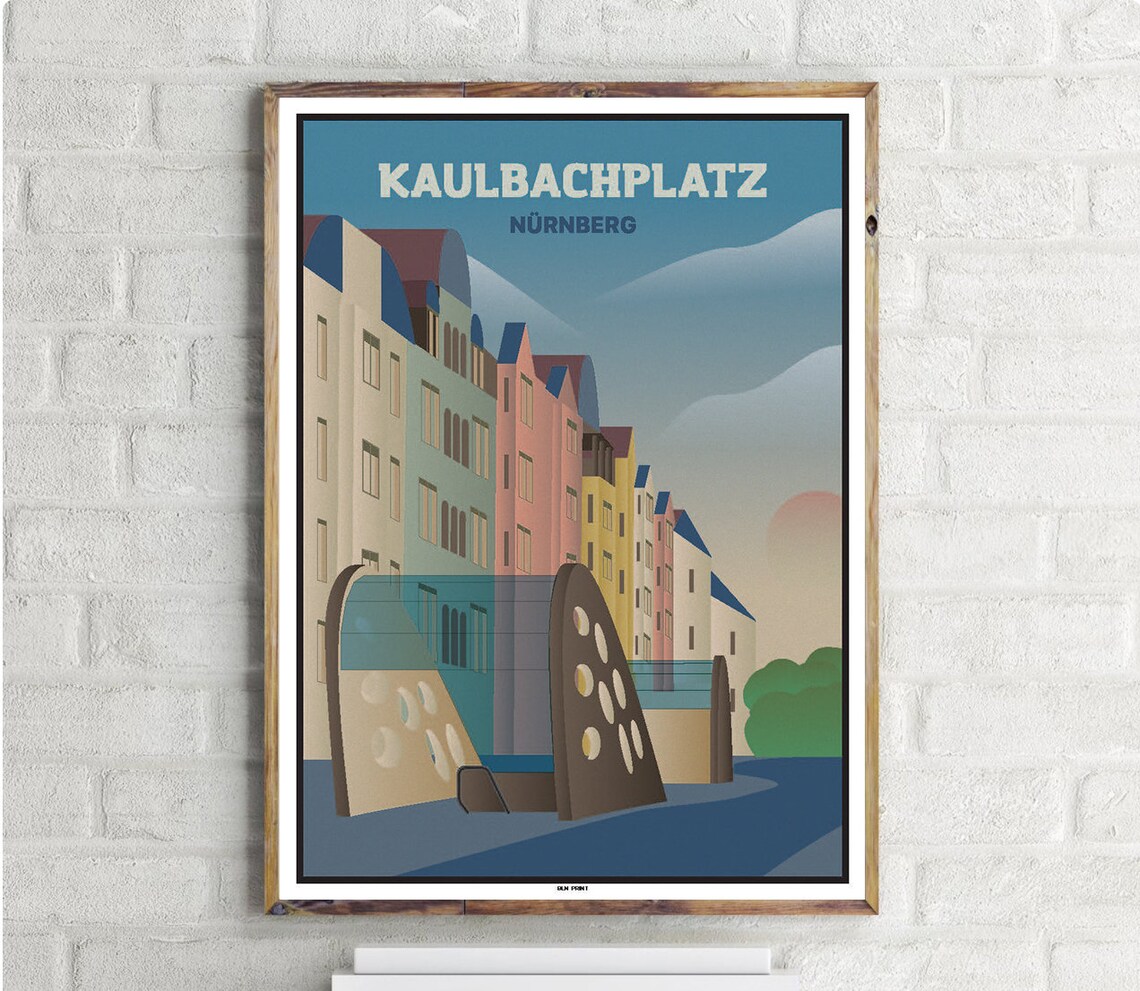 Kaulbachplatz Nurnberg Vintage Travel Poster
