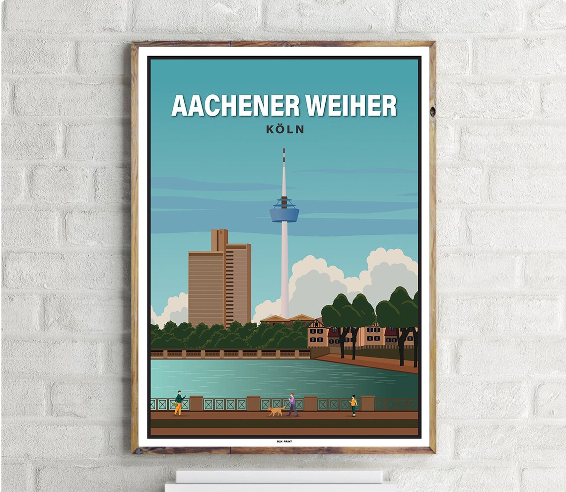 Aachener Weiher Cologne Vintage Travel Poster