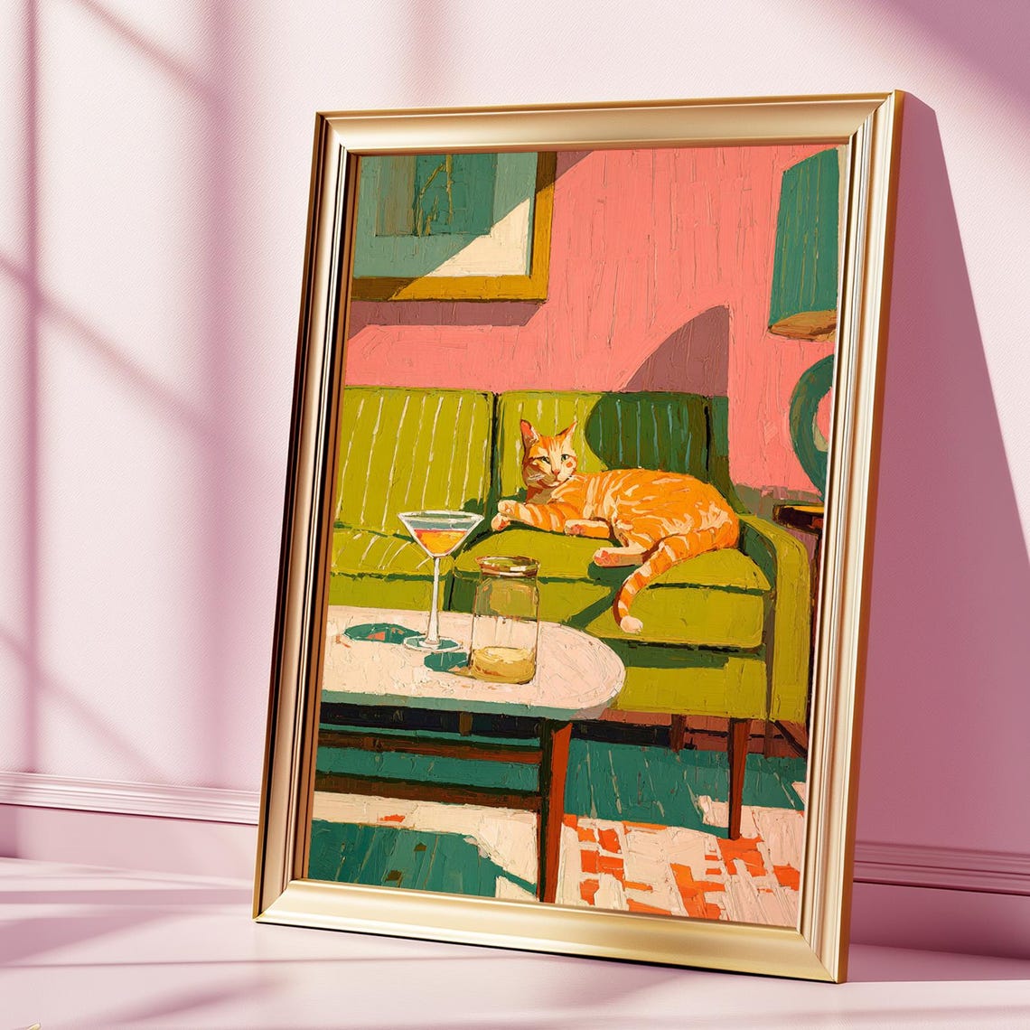 Midcentury Ginger Cat, Vintage Home Art Print