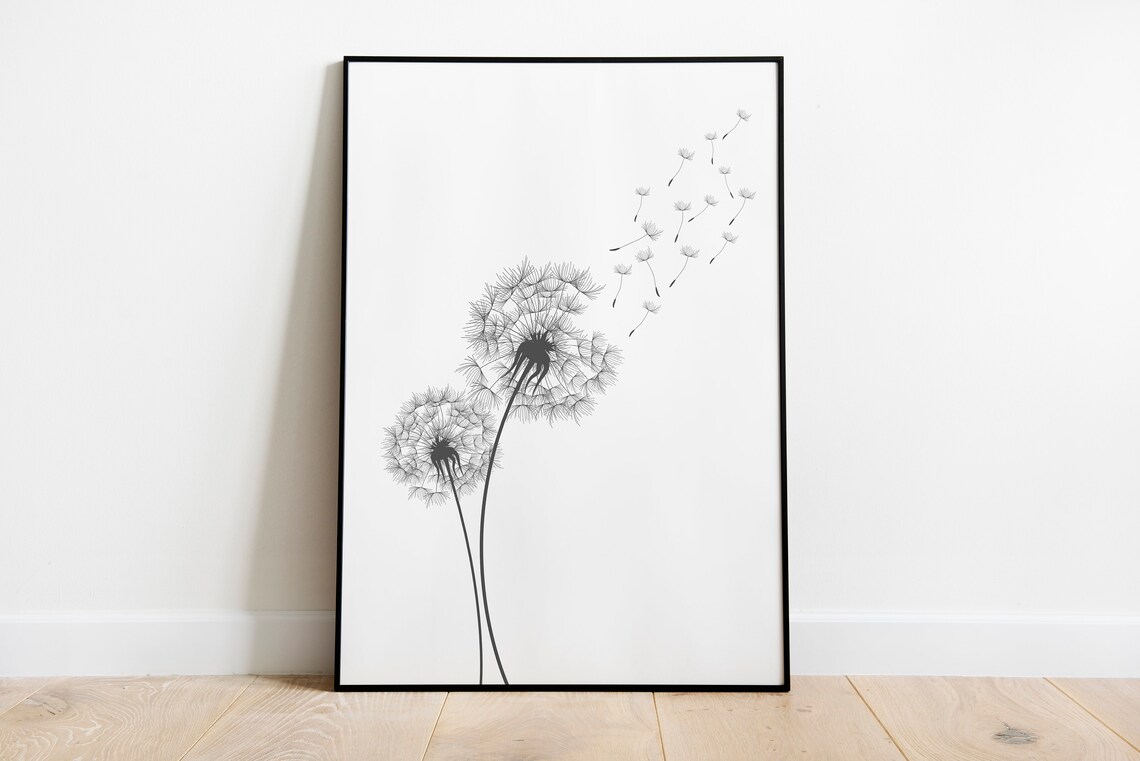 Black and White Dandelion Blowing Seeds Minimalist Art Poster - Image 4