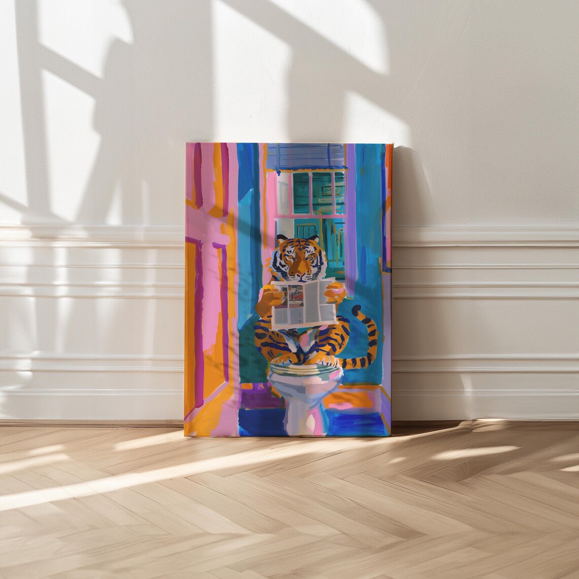 Tiger Print Bathroom Decor, Maximalist Wall Art