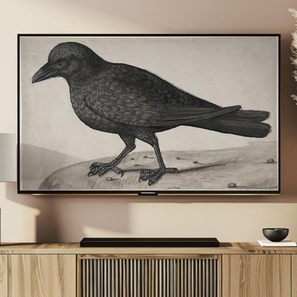 Black Crow Vintage Halloween Art Print, Dark Academia