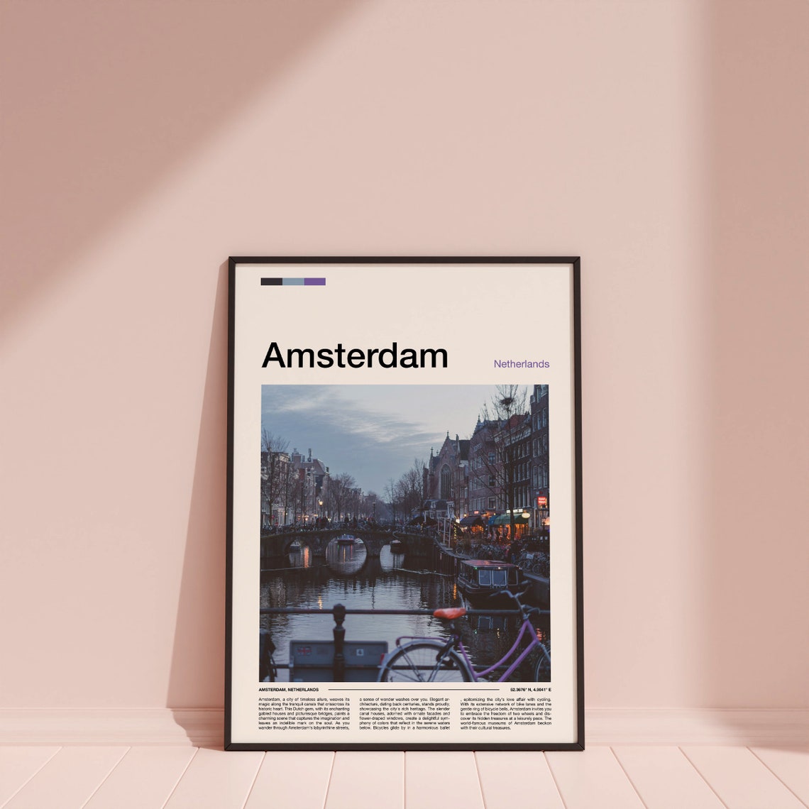 Amsterdam Netherlands Canal Bicycles Bridge Old Town View Poster - Image 5