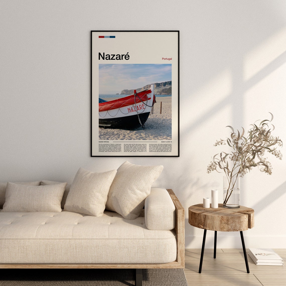 Nazare Portugal Red and White Fishing Boat Beach Nautical Poster - Image 3