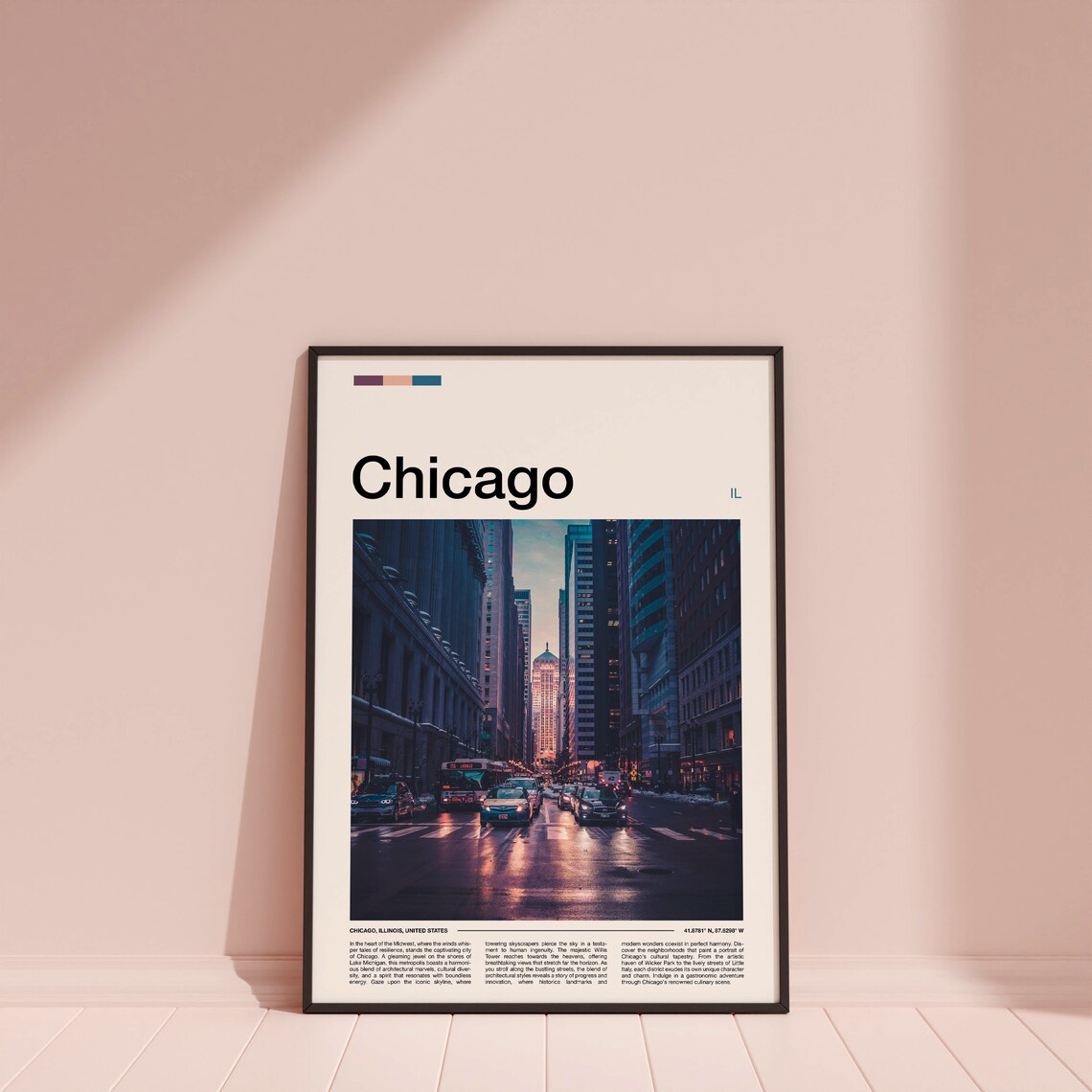 Chicago Illinois Downtown Street Canyon City Lights Travel Poster - Image 4