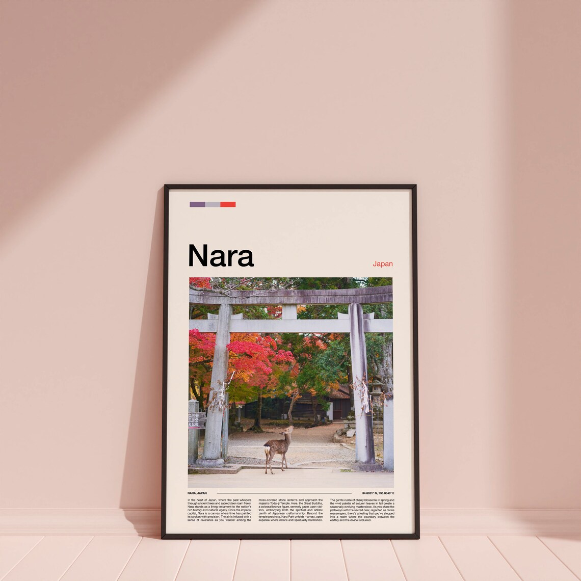 Nara Japan Torii Gate Sacred Deer Vibrant Autumn Leaves Poster - Image 4