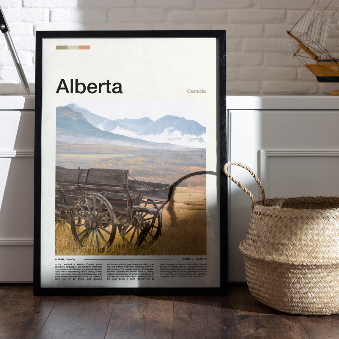 Alberta Canada Old Wooden Wagon Prairie Mountains Vintage Poster - Image 5