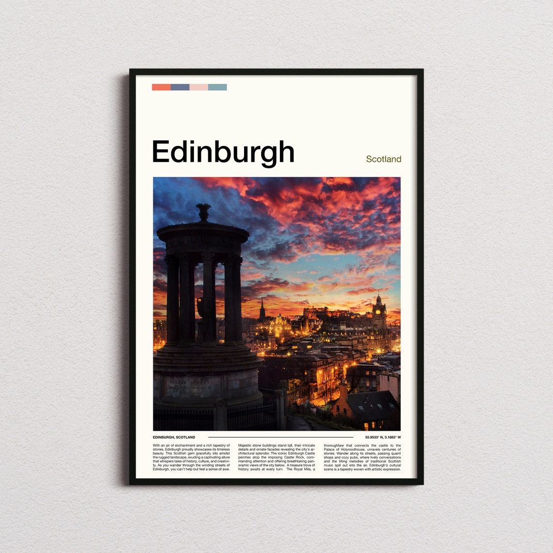 Edinburgh Scotland Calton Hill Sunset Cityscape Skyline Travel Poster