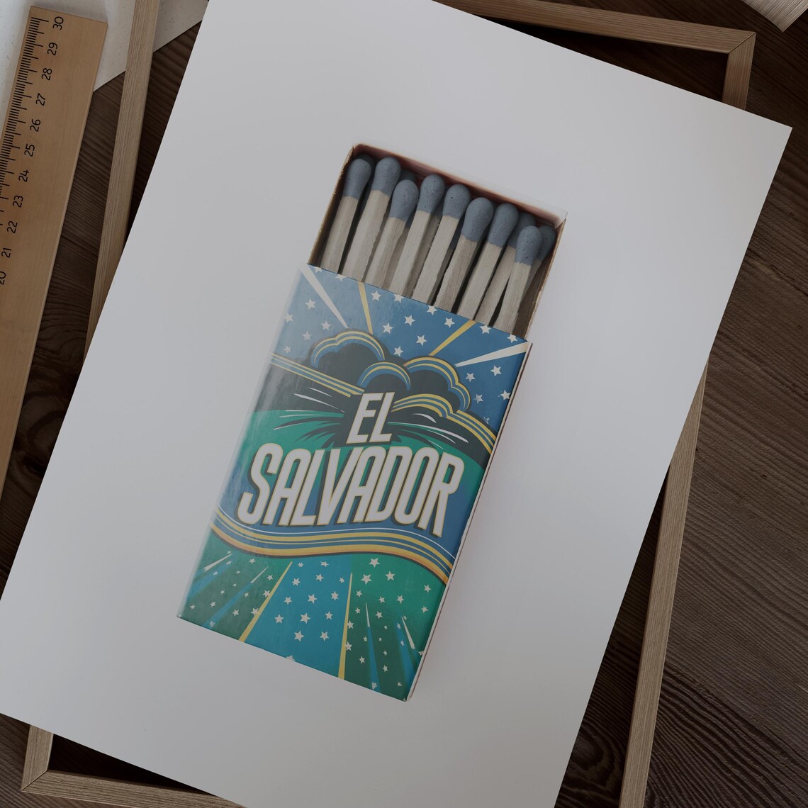 El Salvador Matchbox Starry Night Waves Vintage Travel Art Poster - Image 2