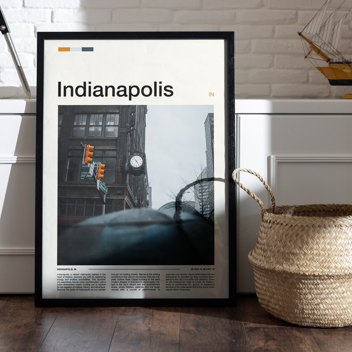 Indianapolis Indiana Street Corner Traffic Lights Vintage Clock Poster - Image 5