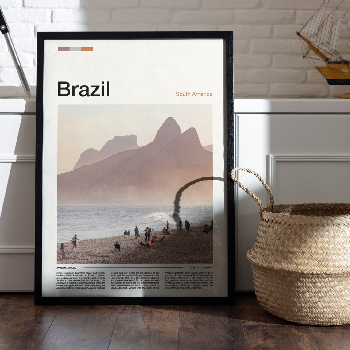 Brazil Ipanema Beach Rio de Janeiro Surfers Mountain Shore Poster - Image 4