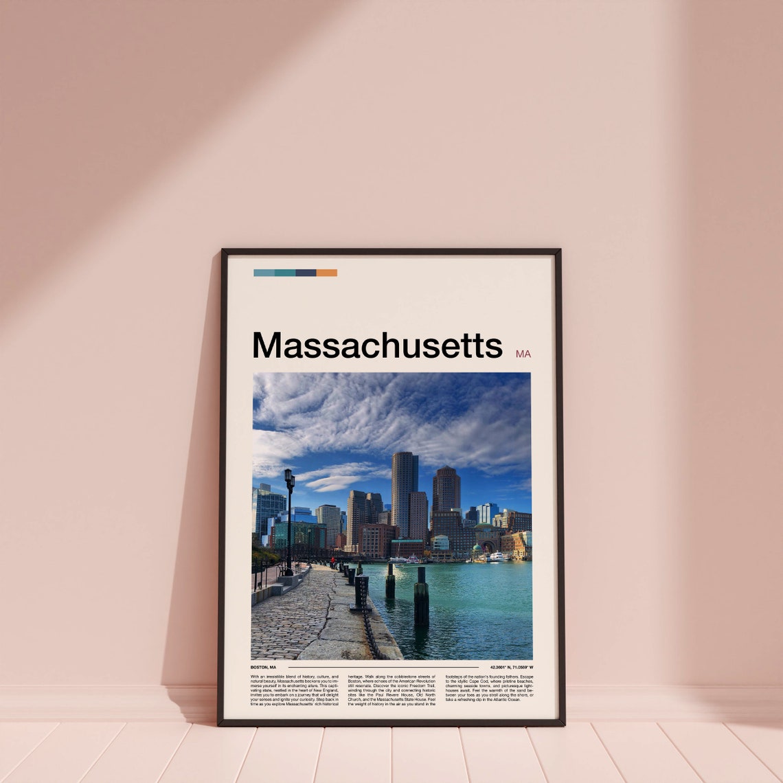 Boston Massachusetts Harbor Skyline Waterfront Travel Poster - Image 4
