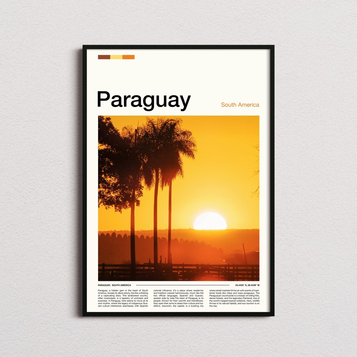 Paraguay Palm Trees Golden Sunset Silhouette Minimal Travel Poster