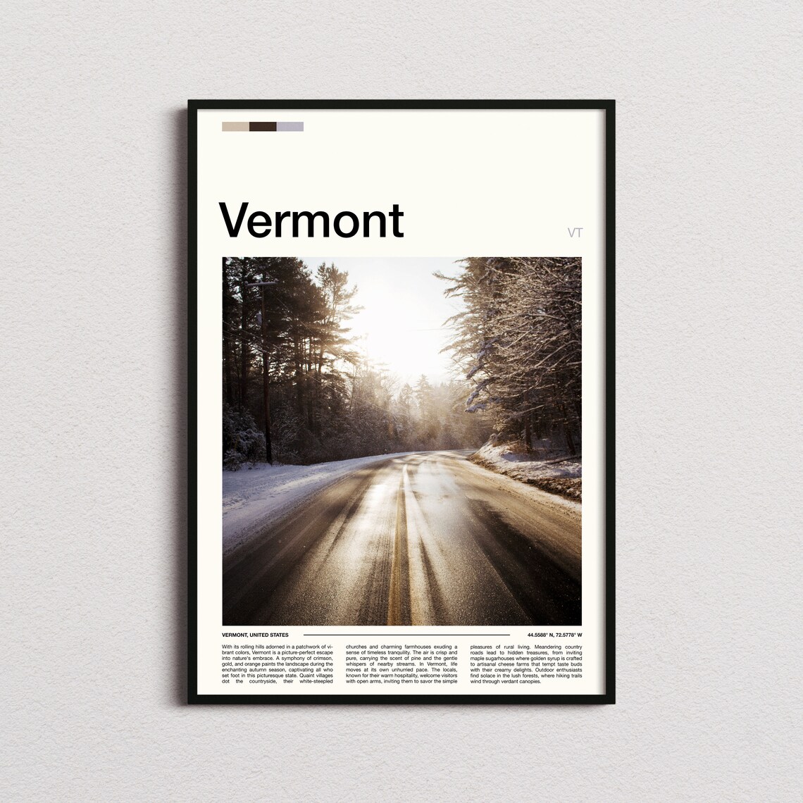 Vermont Snowy Forest Road in Winter Sunlight Nature Photography Poster