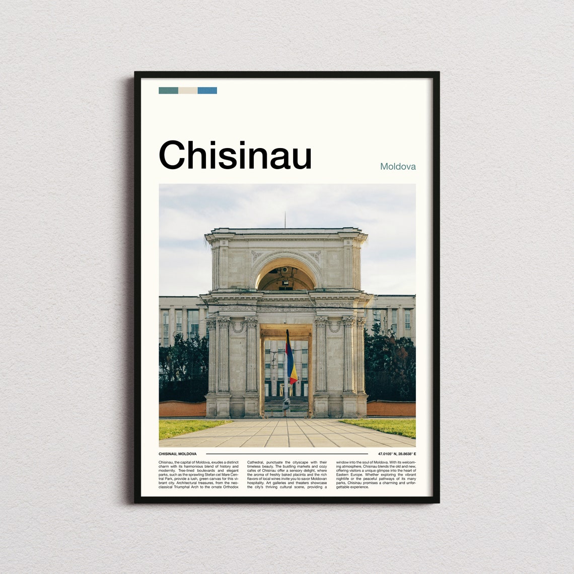 Chisinau Moldova Triumphal Arch City Flag Landmark Travel Poster