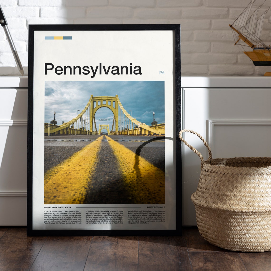 Pennsylvania Pittsburgh Yellow Bridge City Street View Poster - Image 5