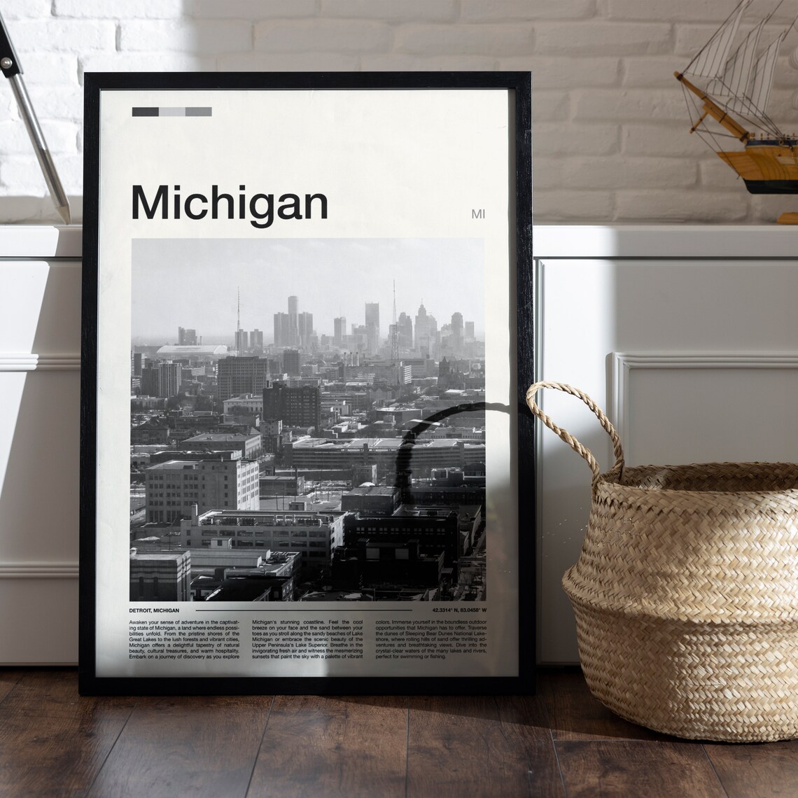 Michigan Detroit Black and White Skyline Panorama Photography Poster - Image 5