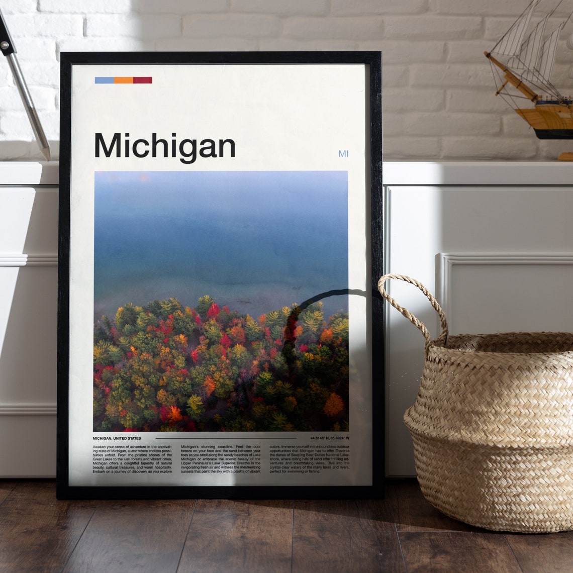 Michigan Autumn Forest Great Lakes Shoreline Aerial Fall Colors Poster - Image 4