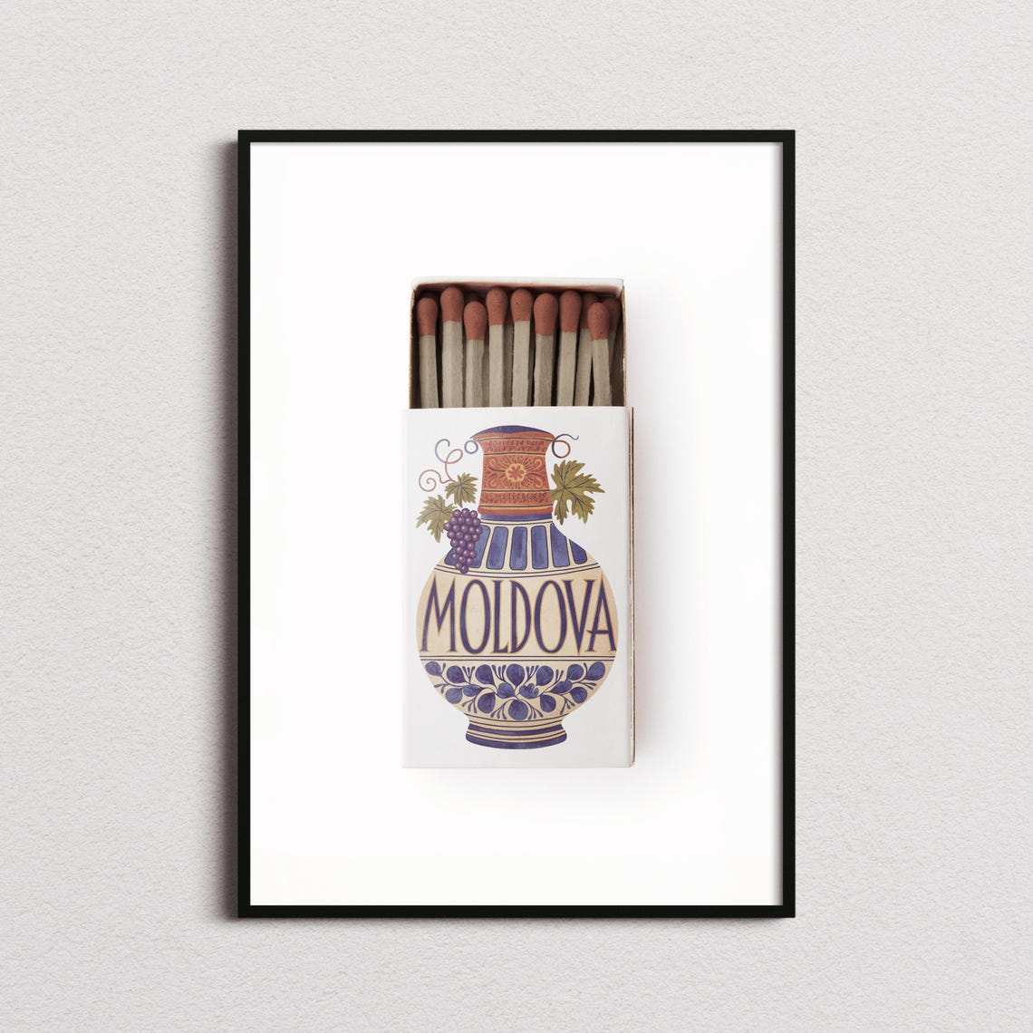 Moldova Ceramic Jug Matchbox Style Art with Grapes and Vines Poster