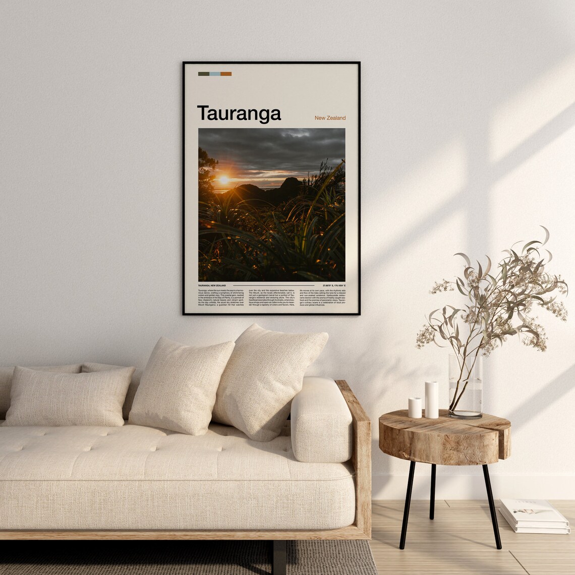 Tauranga New Zealand Golden Sunset Grassland View Photo Poster - Image 3