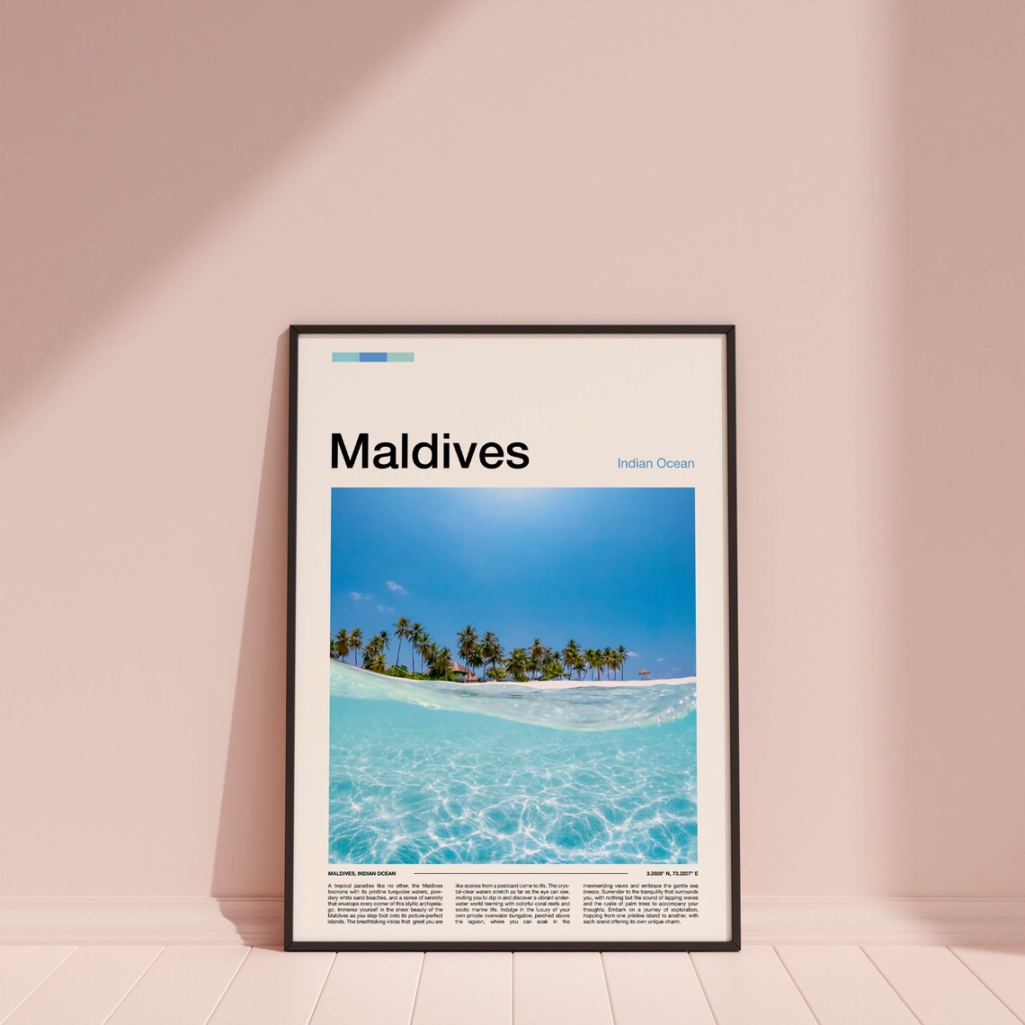 Maldives Indian Ocean Turquoise Lagoon Palm Island Travel Poster - Image 3