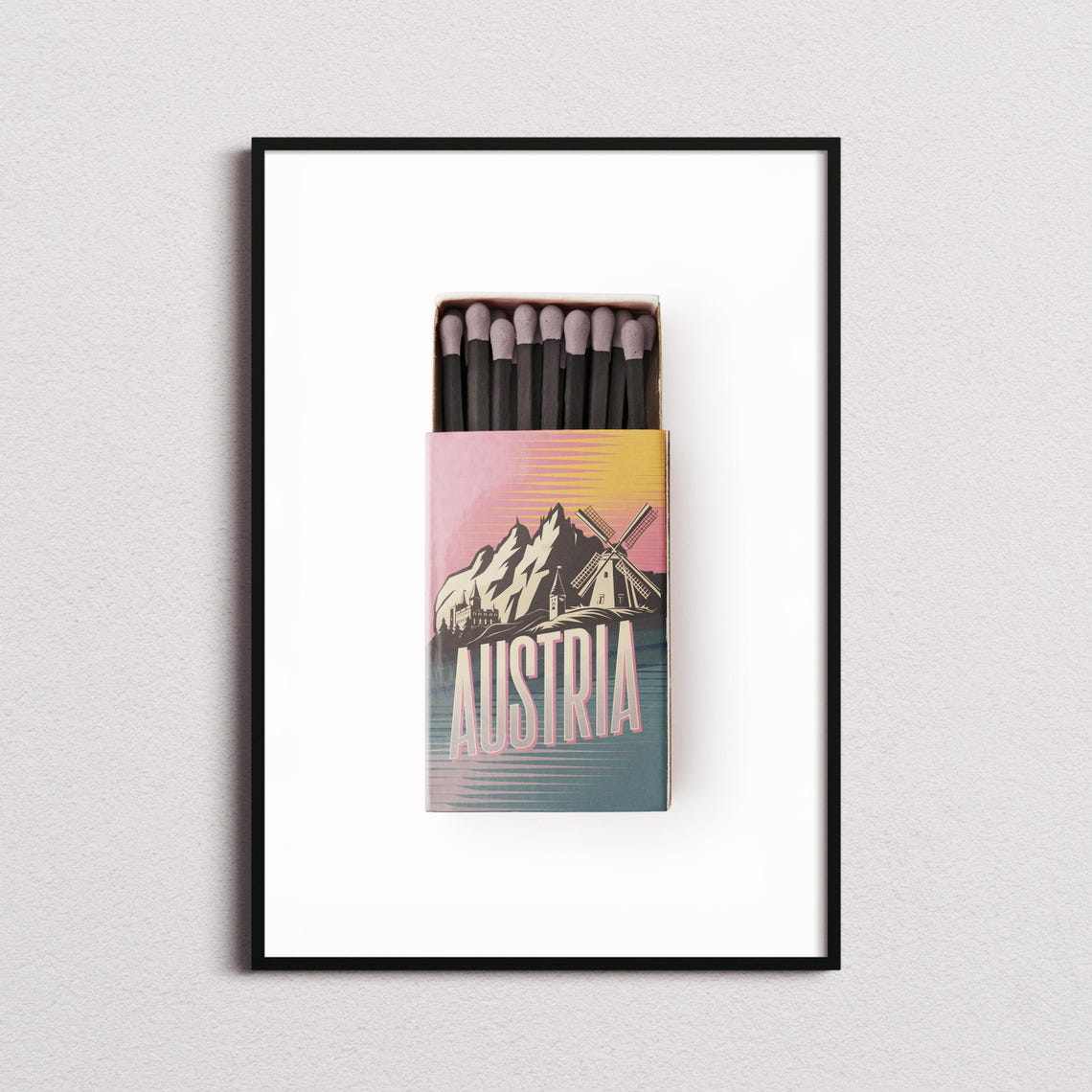 Austria Vintage Matchbox Windmill Alpine Mountain Travel Art Poster