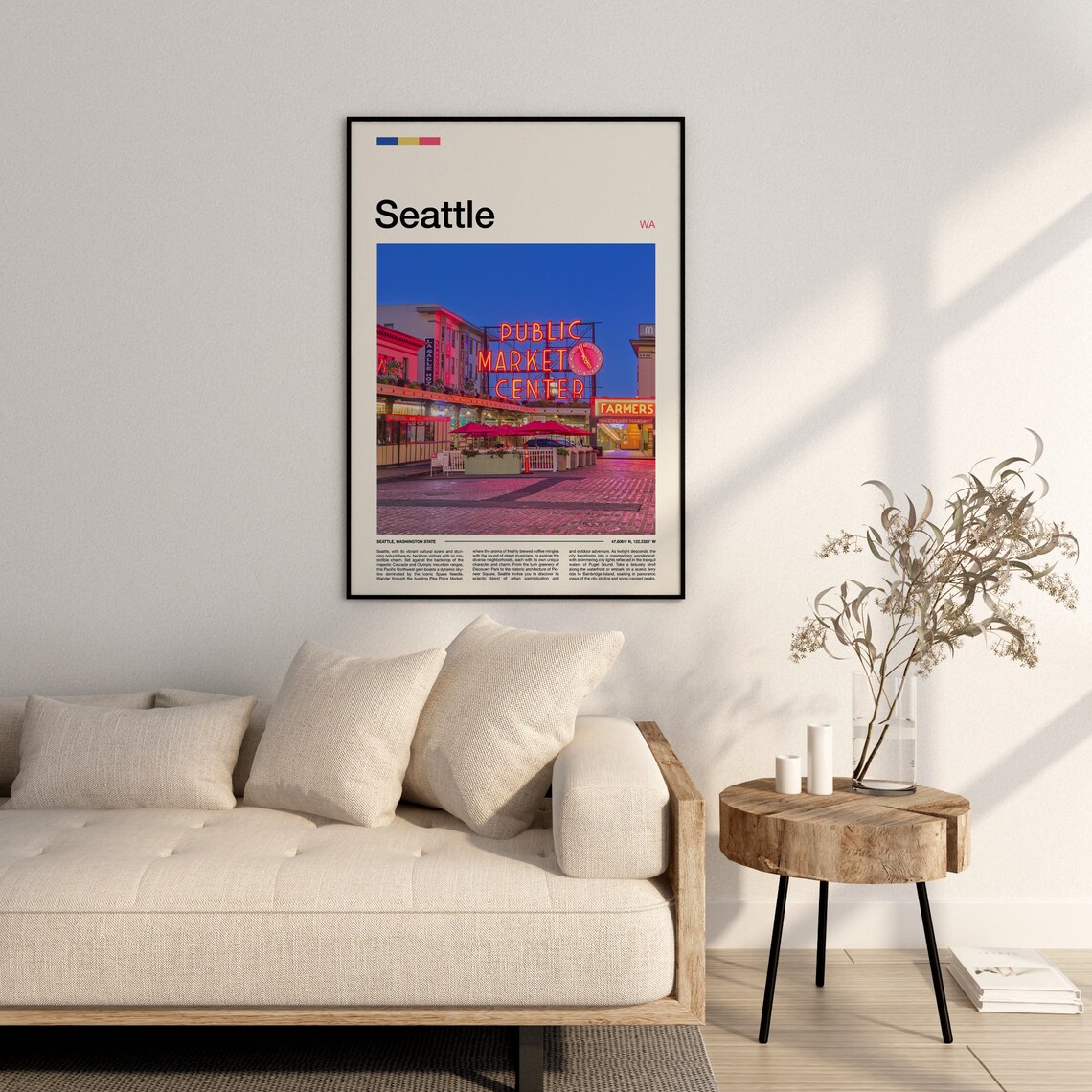 Seattle Public Market Center Neon Sign Dusk Photo Art Poster - Image 3